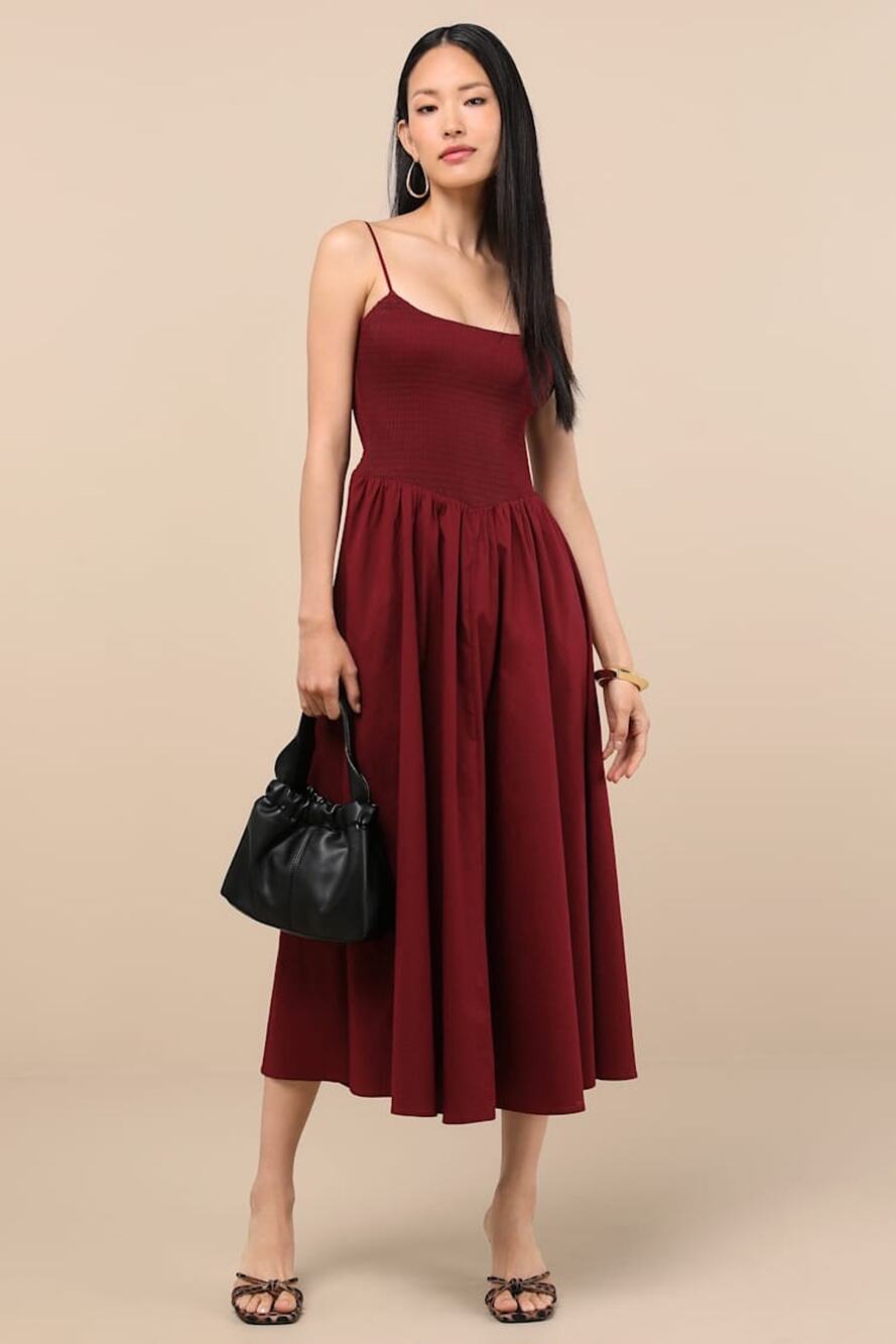 NWT Lulus Tandria Burgundy Smocked Sleeveless Midi Dress Gala Banquet Size XL